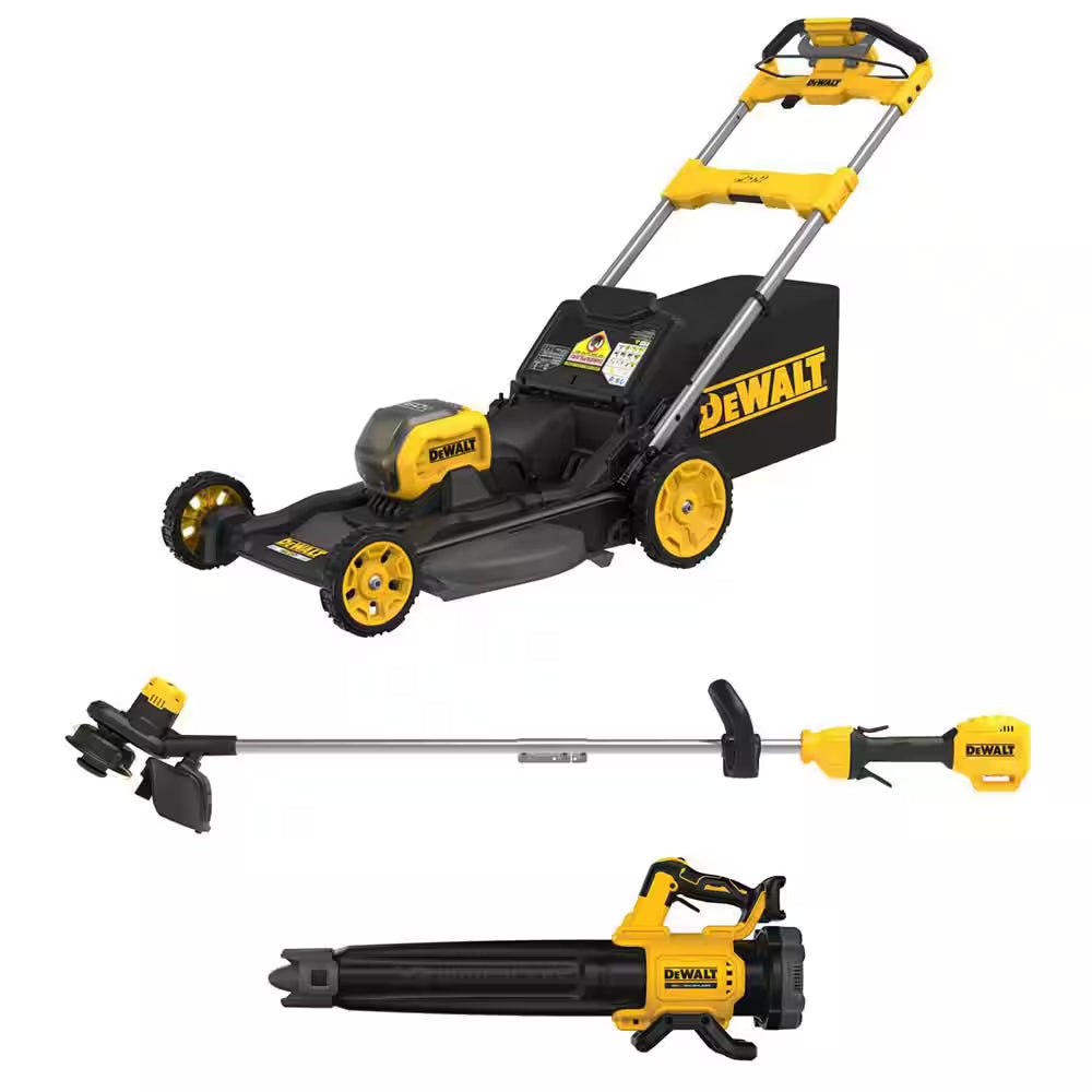 FLEXVOLT 1 X 60V MAX 21 In. Cordless Battery Powered Self Propelled Lawn Mower, Trimmer and Blower W/ (2) 4Ah Batteries