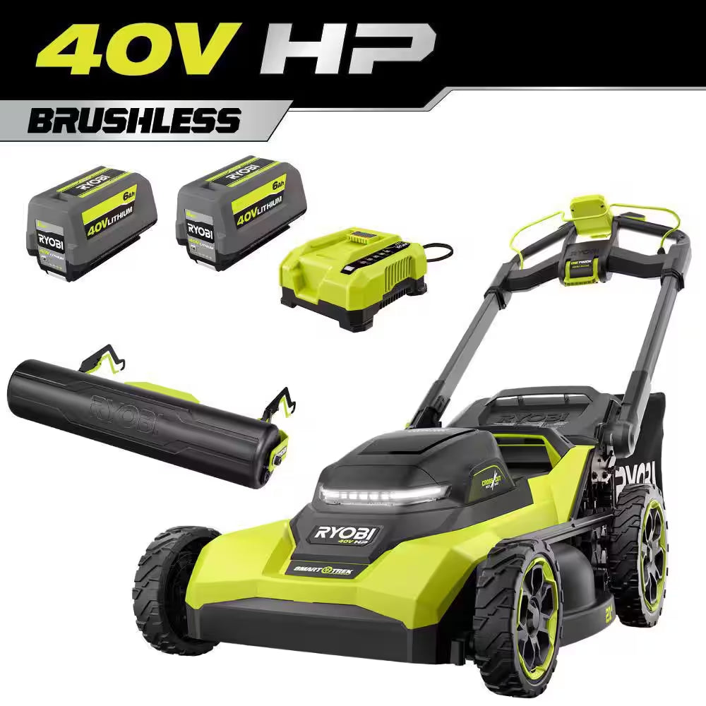 40V HP Brushless 21 In. Cordless Multi-Blade Self-Propelled Mower W/ Lawn Striper Kit & (2) 6.0Ah Batteries and Charger