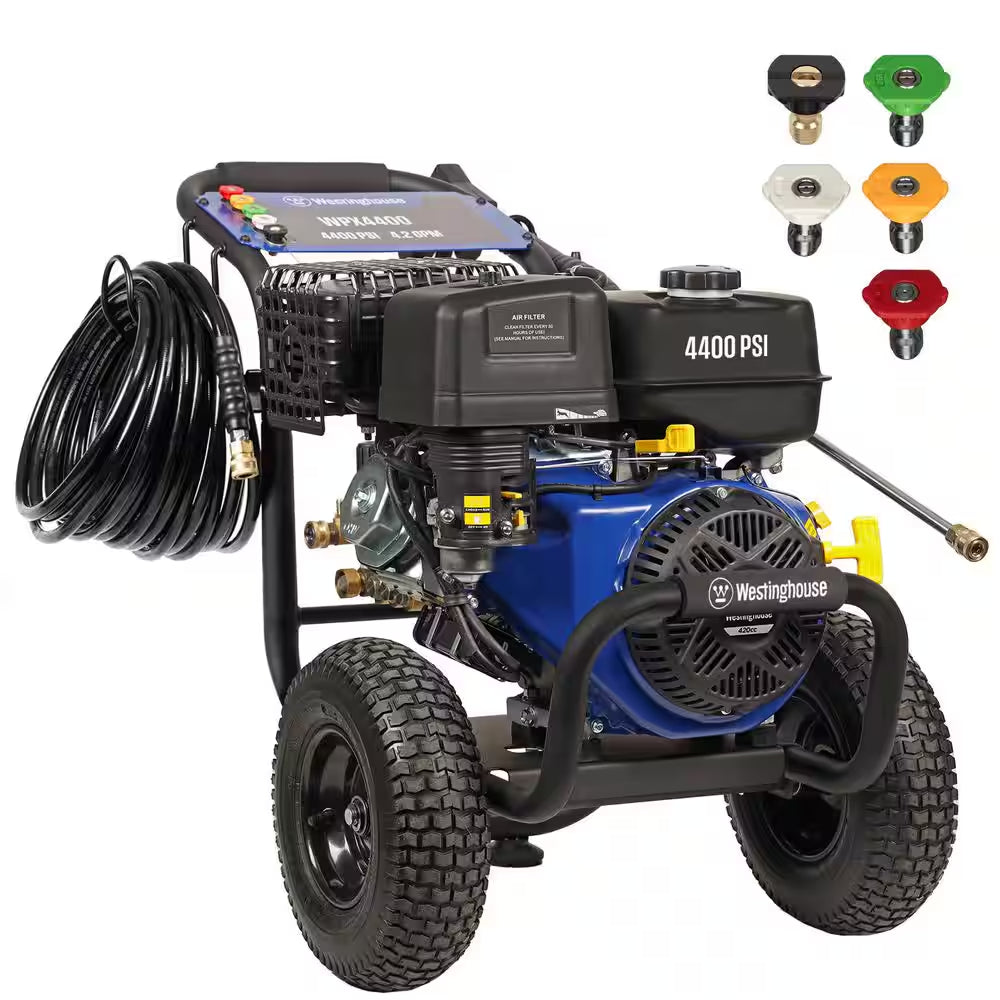 4400 PSI 4.2 GPM 420Cc Gas Powered Triplex Pump Cold Water Pressure Washer with 5-Quick Connect Nozzles