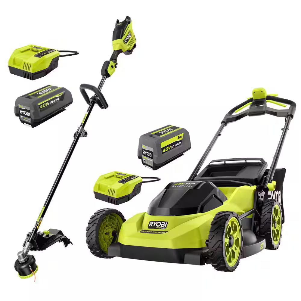 40V HP Brushless 20" Cordless Electric Walk behind Self-Propelled Mower W/ 17" String Trimmer, (2) Batteries & Chargers