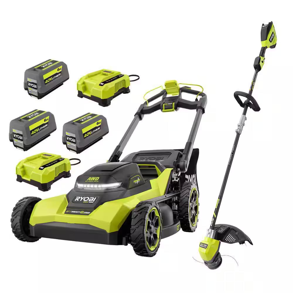 40V HP Brushless Whisper Series 21" Walk behind Self-Propelled All Wheel Drive Mower & Trimmer W/ 3 Batteries & Chargers
