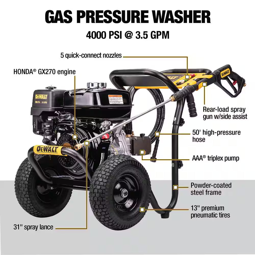 4000 PSI 3.5 GPM Gas Pressure Washer with Honda GX270 Engine, Heavy-Duty Commercial Cold Water Power Cleaner