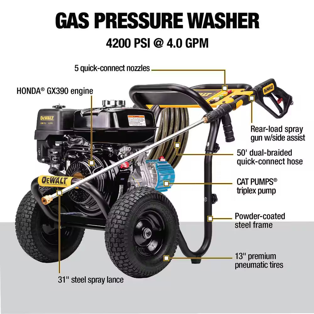 4200 PSI 4.0 GPM Gas Pressure Washer with HONDA GX390 Engine and CAT Pump, Heavy-Duty Commercial Cold Water Power Washer