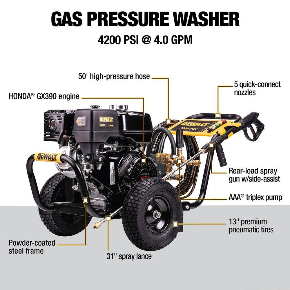 4200 PSI 4.0 GPM Belt Drive Gas Pressure Washer, Honda GX390 Engine, Commercial Cold Water Power Cleaner