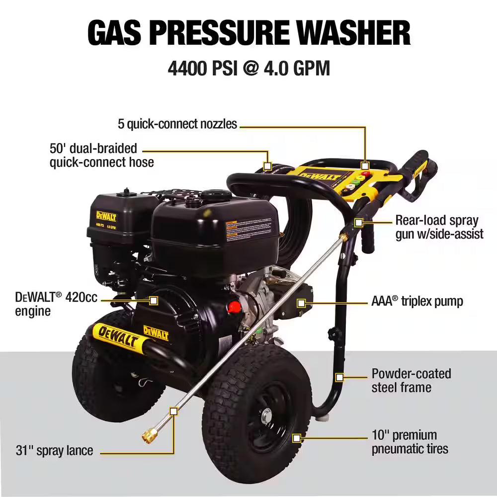 4400 PSI 4.0 GPM Gas Pressure Washer with 420Cc Engine, Triplex Pump, Commercial Cold Water Power Washer