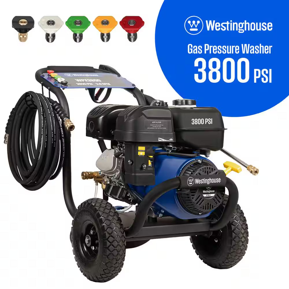 3800 PSI 3.6 GPM 274Cc Gas Powered Triplex Pump Cold Water Pressure Washer with 5-Quick Connect Nozzles