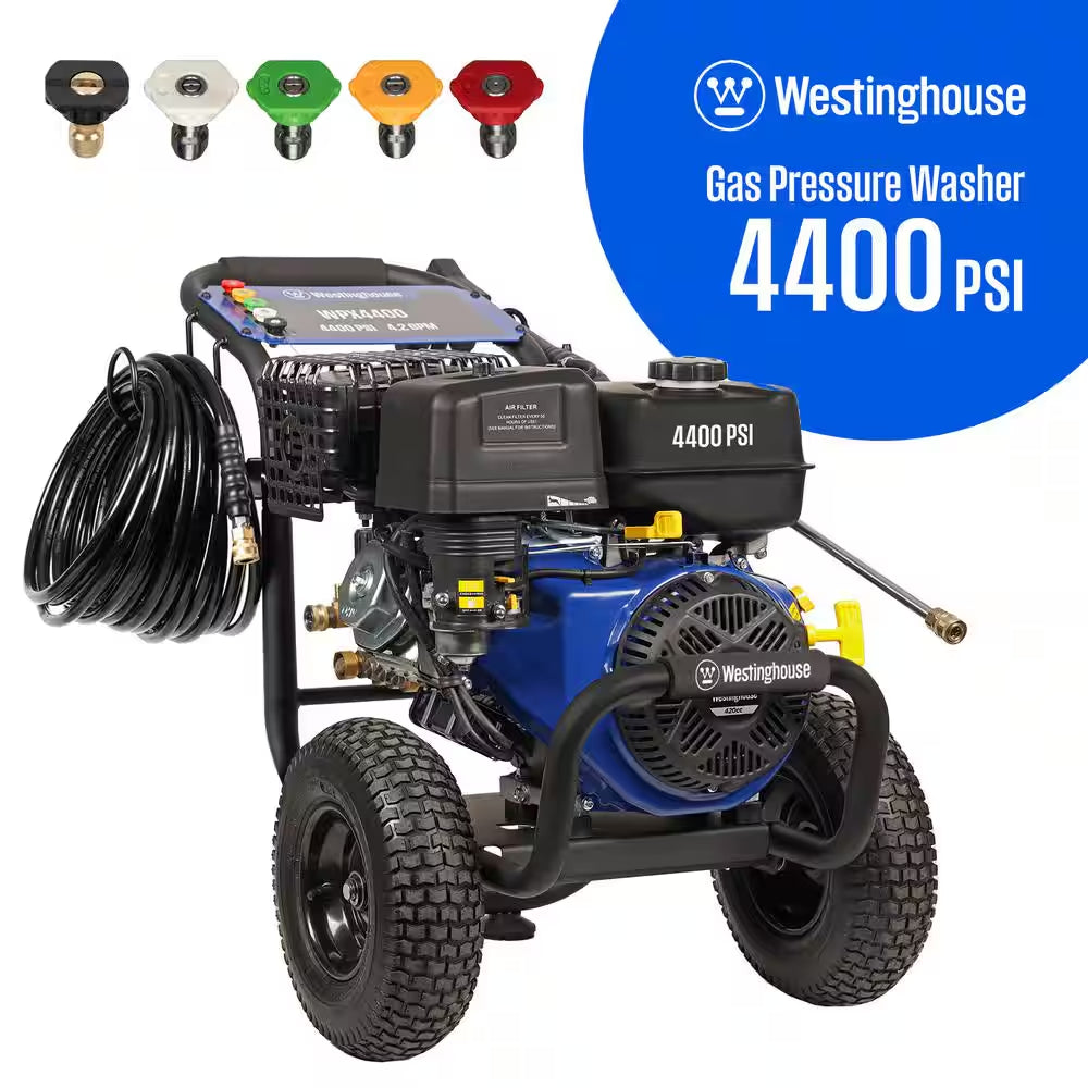 4400 PSI 4.2 GPM 420Cc Gas Powered Triplex Pump Cold Water Pressure Washer with 5-Quick Connect Nozzles