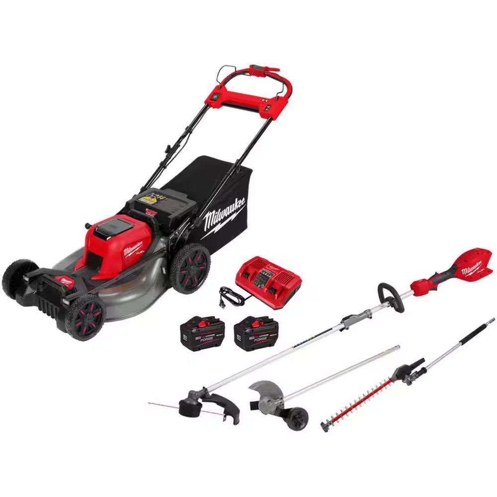 M18 FUEL Brushless 21 In. Self-Propelled Mower W/ String Trimmer, Edger, Hedge Trimmer, (2) 12.0 Ah Batteries, Charger