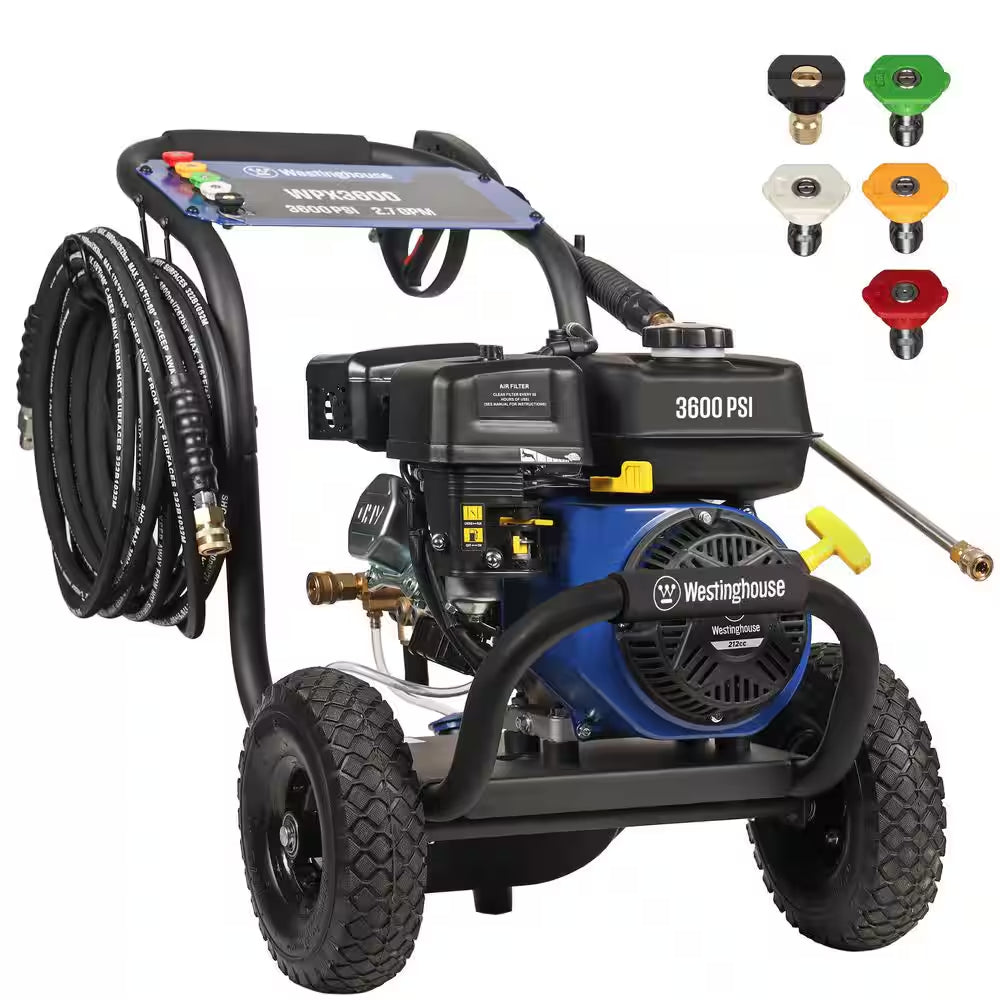 3600 PSI 2.7 GPM 212Cc Gas Powered Triplex Pump Cold Water Pressure Washer with 5-Quick Connect Nozzles