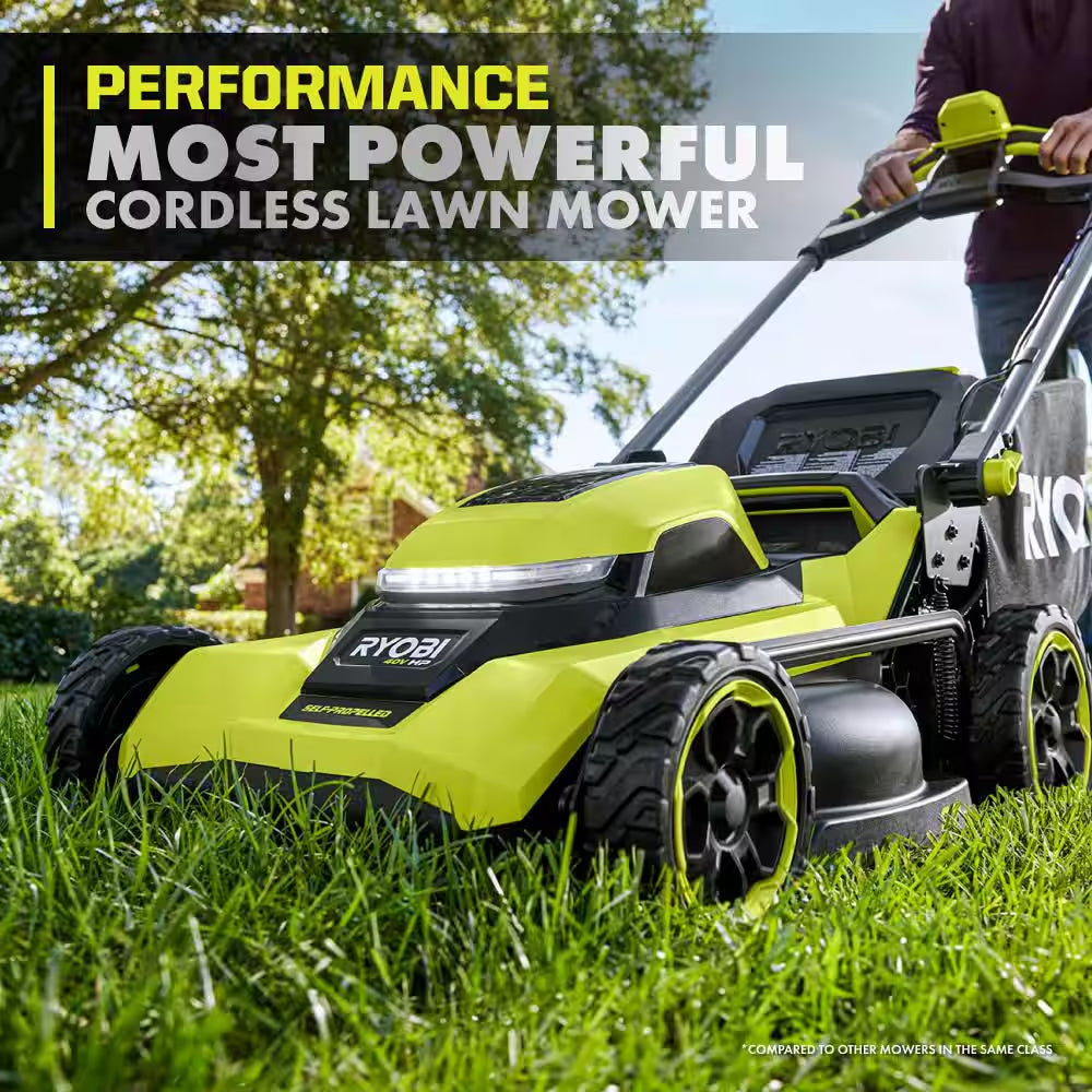 40V HP Brushless 21" Cordless Walk behind Self-Propelled Mower, W/ String Trimmer, Edger, (3) Batteries & (2) Chargers