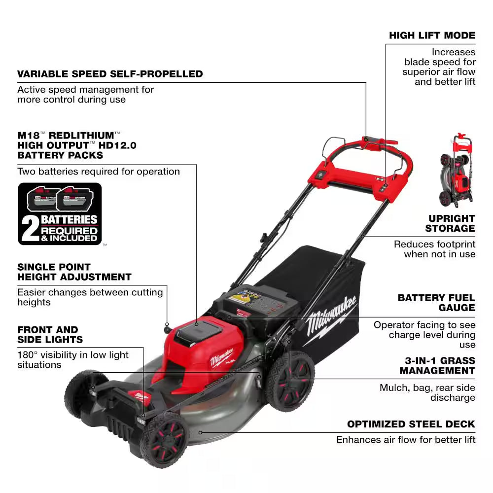 M18 FUEL Brushless Cordless 21 In. Walk behind Dual Battery Self-Propelled Mower W/(2) 12Ah Batteries & Safety Glasses