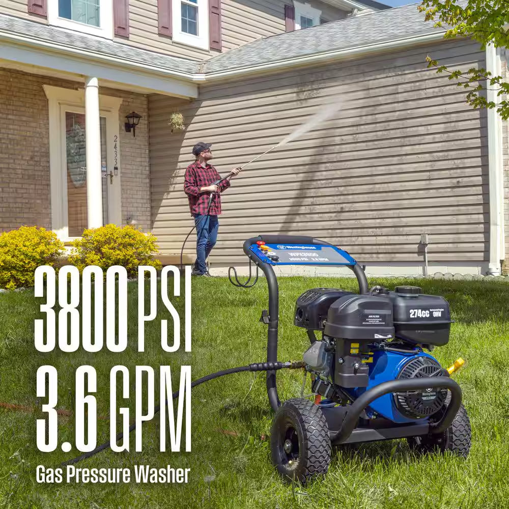 3800 PSI 3.6 GPM 274Cc Gas Powered Triplex Pump Cold Water Pressure Washer with 5-Quick Connect Nozzles
