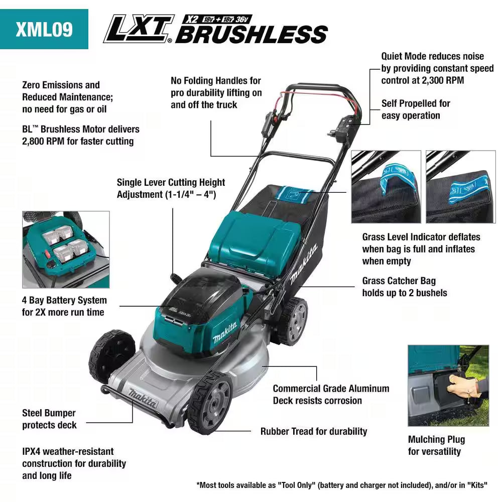 21 In. 18V X2 (36V) LXT Lithium-Ion Brushless Cordless Walk behind Self-Propelled Lawn Mower Kit (5.0Ah)