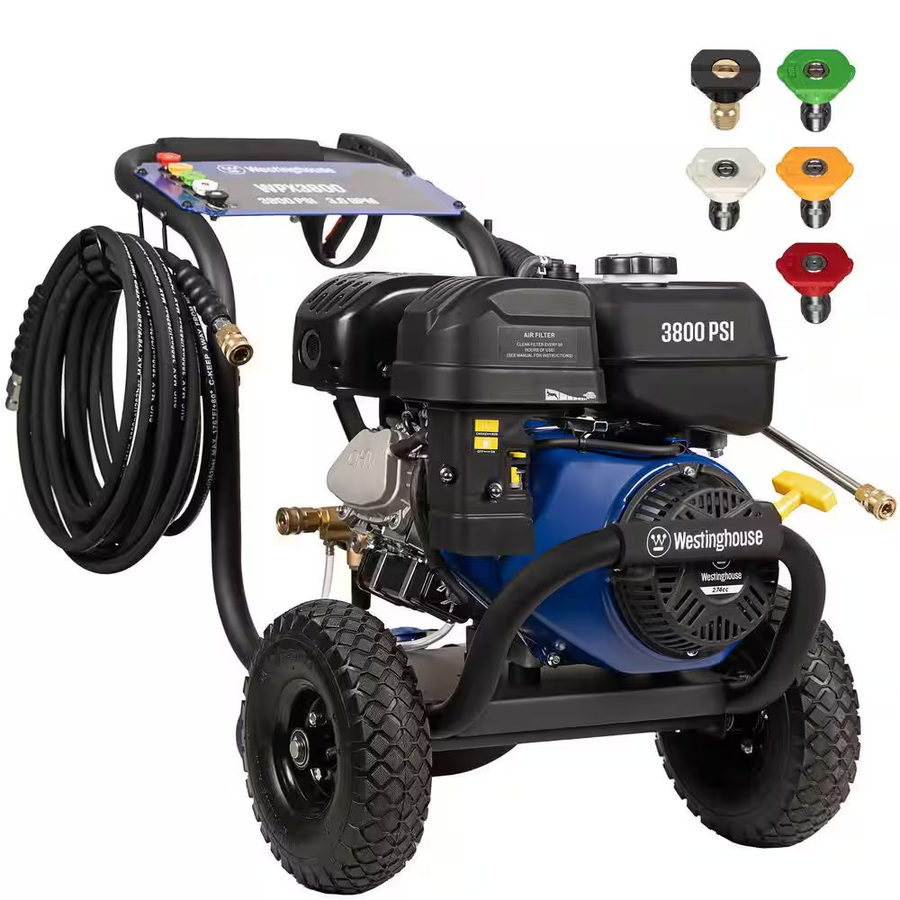 3800 PSI 3.6 GPM 274Cc Gas Powered Triplex Pump Cold Water Pressure Washer with 5-Quick Connect Nozzles