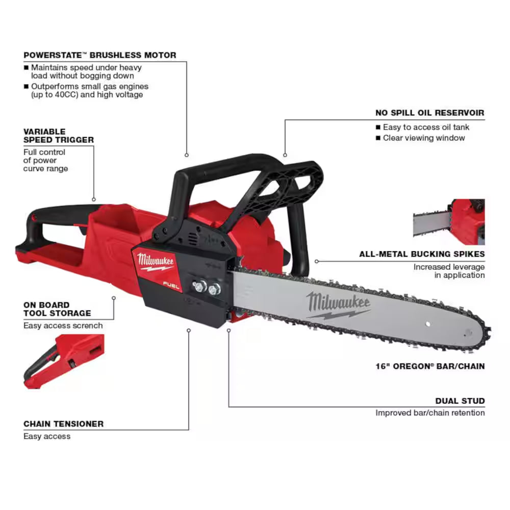 M18 FUEL Brushless Cordless 21 In. Dual Battery Self-Propelled Lawn Mower W/ Chainsaw, (2) 12.0Ah Batteries