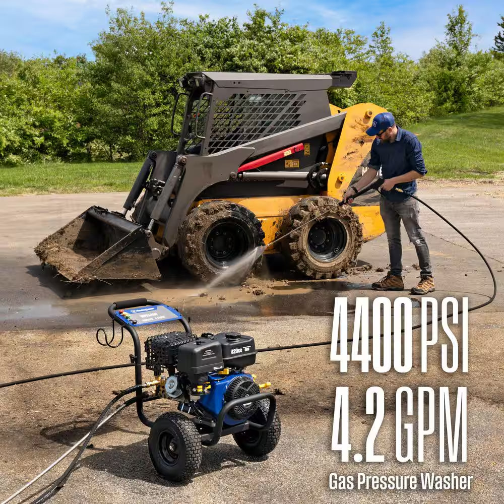4400 PSI 4.2 GPM 420Cc Gas Powered Triplex Pump Cold Water Pressure Washer with 5-Quick Connect Nozzles