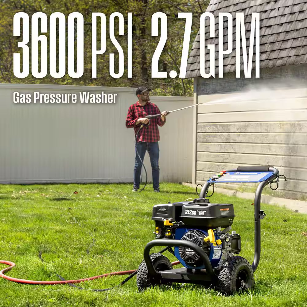 3600 PSI 2.7 GPM 212Cc Gas Powered Triplex Pump Cold Water Pressure Washer with 5-Quick Connect Nozzles
