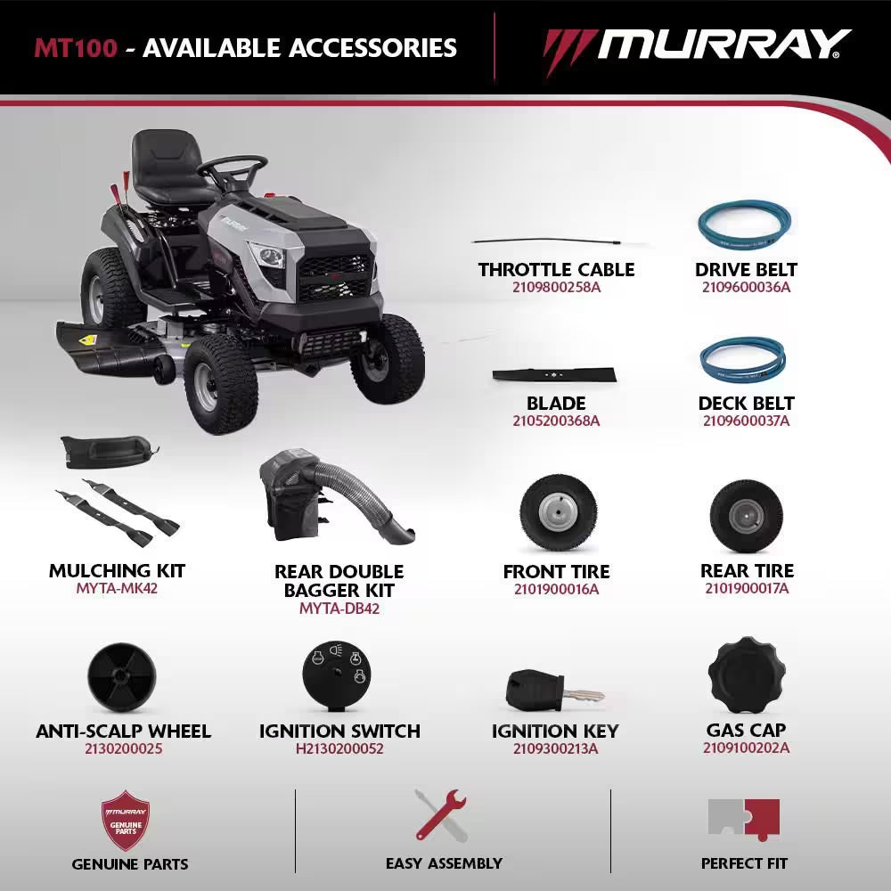MT100 42 In. 13.5 HP 500Cc E1350 Series Briggs and Stratton Engine 6-Speed Manual Gas Riding Lawn Tractor Mower