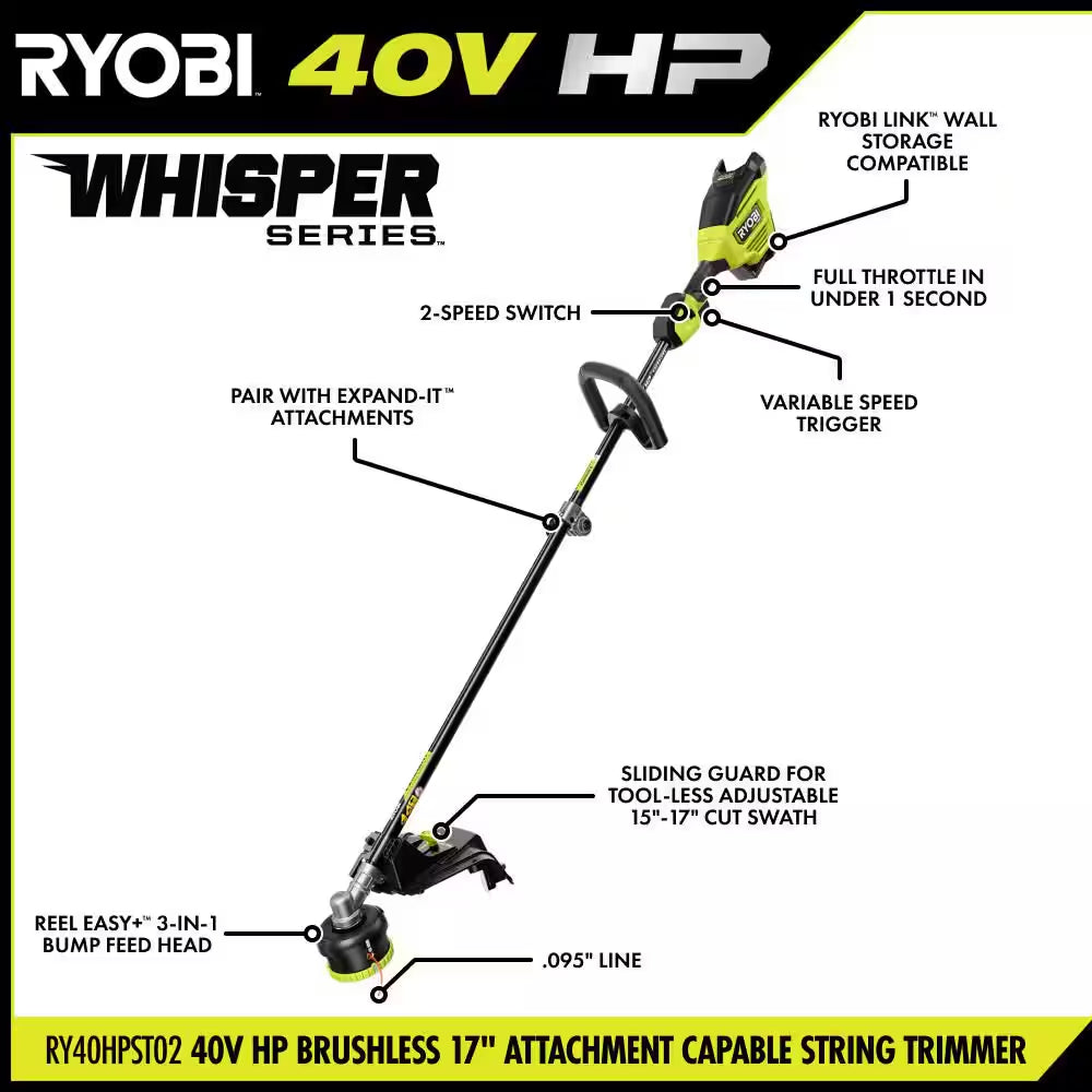 40V HP Brushless 20" Cordless Electric Walk behind Self-Propelled Mower W/ 17" String Trimmer, (2) Batteries & Chargers