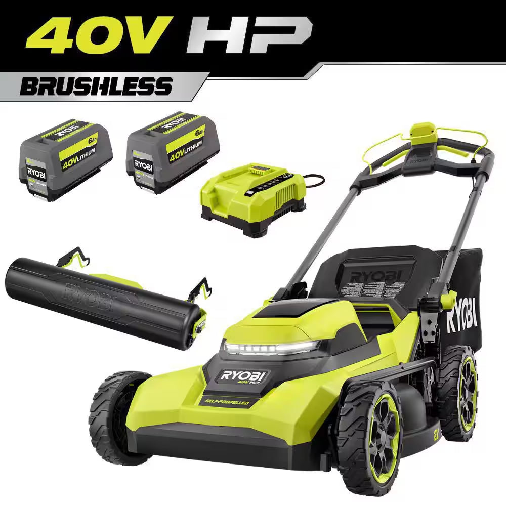 40V HP Brushless 21 In. Cordless Self-Propelled Lawn Mower with Lawn Striper Kit and (2) 6. 0Ah Batteries and Charger