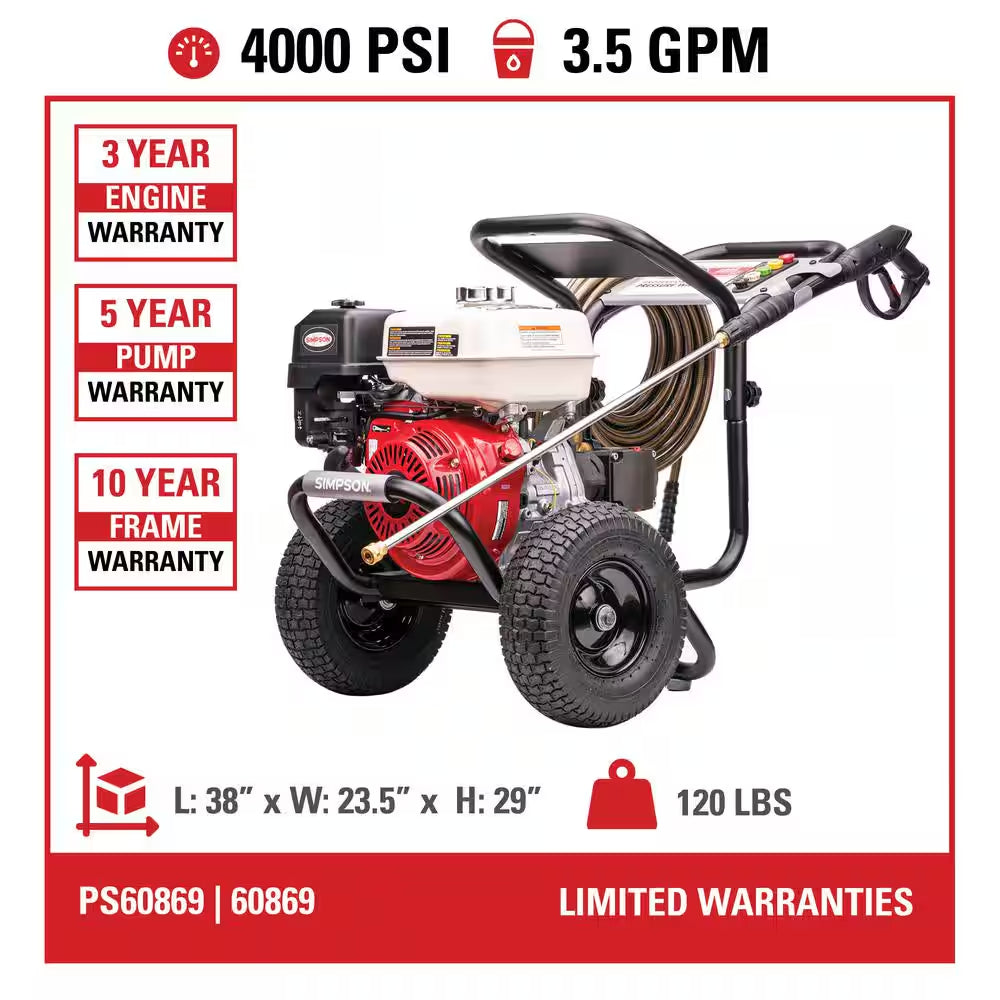 4000 PSI 3.5 GPM Gas Pressure Washer, Honda GX270 Engine, AAA Triplex Pump Heavy-Duty Cold Water Commercial Power Washer