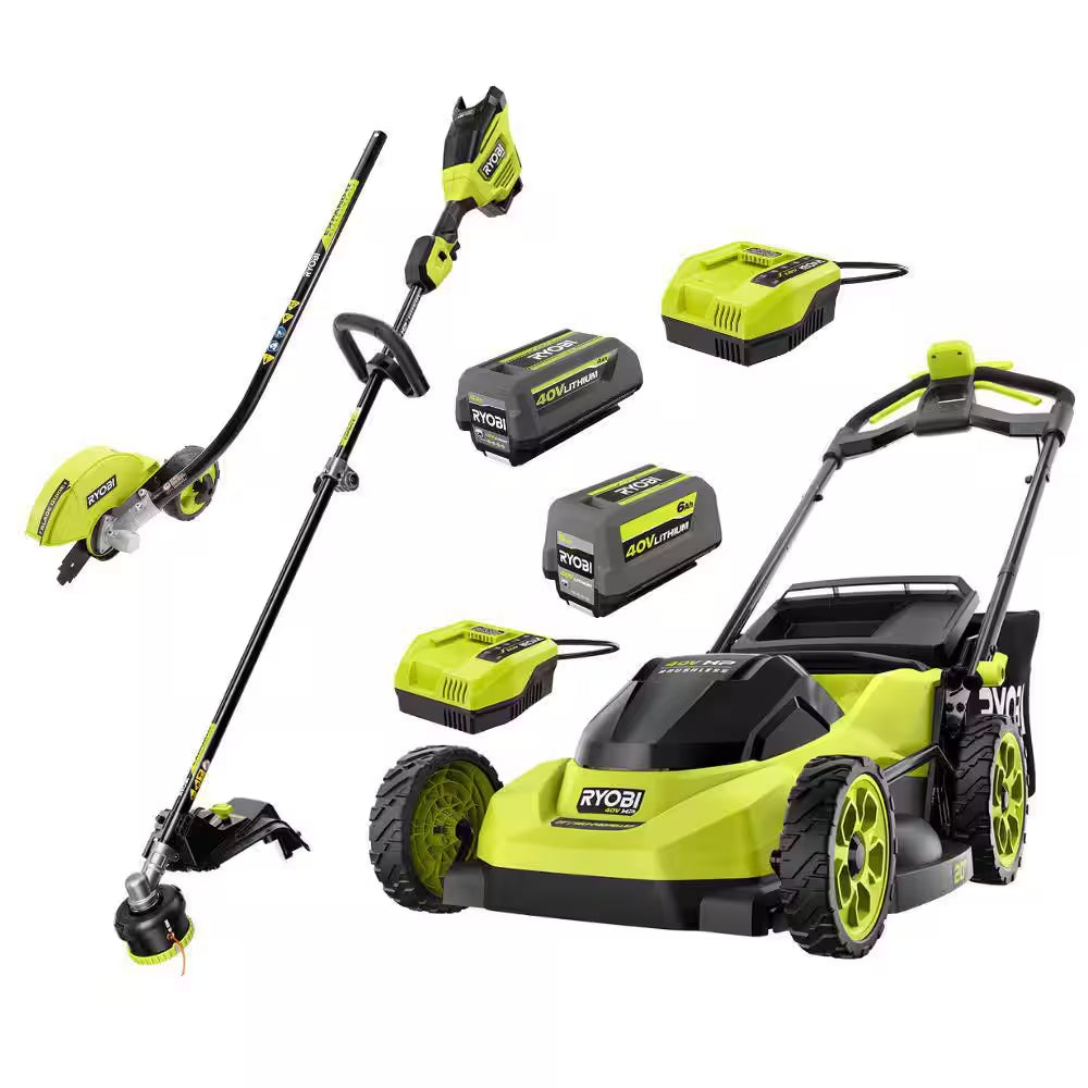 40V HP Brushless 20 In. Walk behind Self-Propelled Mower, 17 in String Trimmer/Edger with (2) Batteries and (2) Chargers