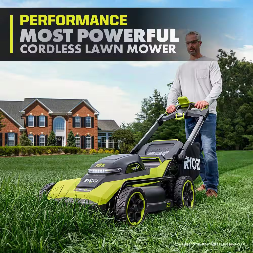 40V HP 21" Brushless Cross Cut Self-Propelled All Wheel Drive Mower W/ 800 CFM Blower, (3) Batteries & (2) Chargers