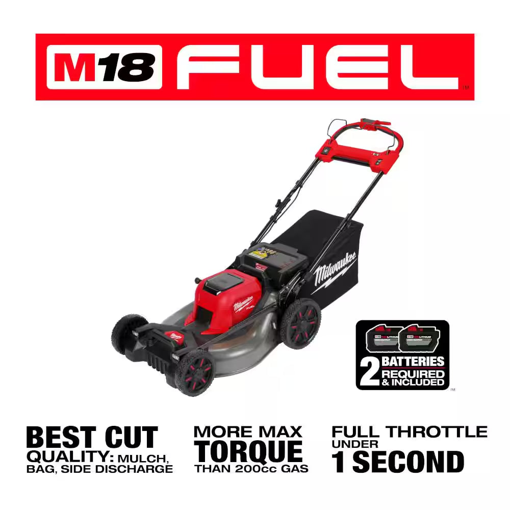 M18 FUEL 18V 21 In. Brushless Cordless Dual Battery Self-Propelled Mower W/ String Trimmer, (2) Batteries, Charger