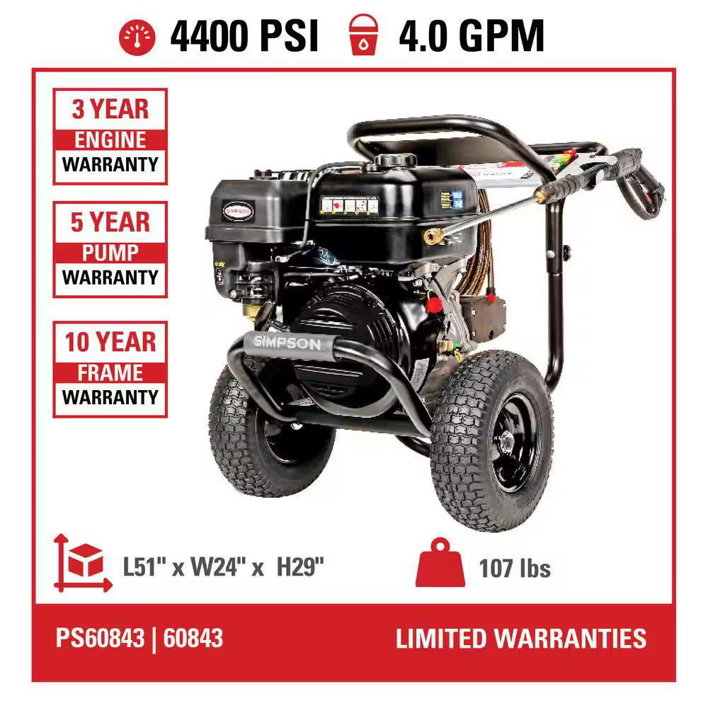 4400 PSI 4.0 GPM Gas Pressure Washer with CRX420 Engine, Heavy-Duty Commercial Cold Water Power Washer
