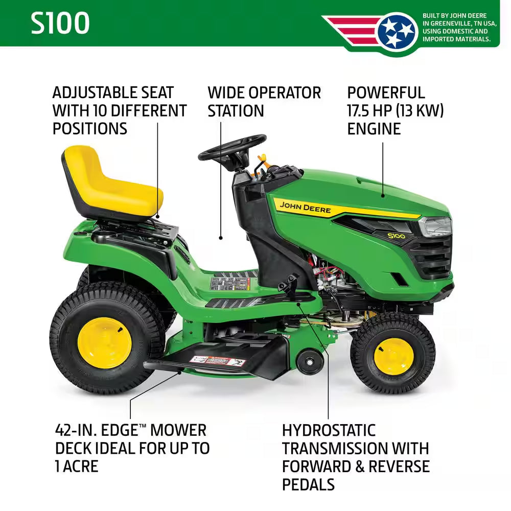 S100 42 In. 17.5 HP Gas Hydrostatic Riding Lawn Mower
