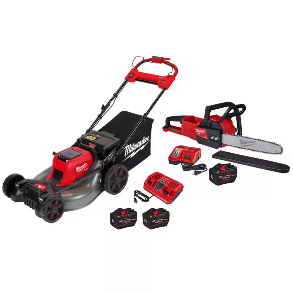 M18 FUEL Brushless Cordless 21 In. Dual Battery Self-Propelled Lawn Mower W/ 16" Chainsaw, (3) 12Ah Batteries