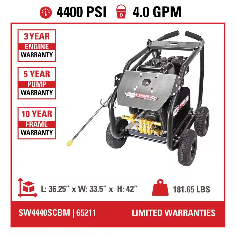 4400 PSI 4.0 GPM Gas Pressure Washer with AAA Triplex Pump and Roll Cage, Heavy-Duty Cold Water Commercial Power Washer