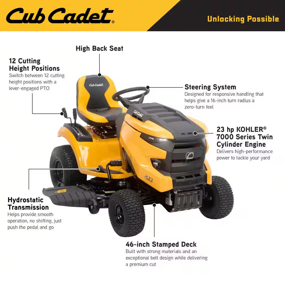 XT1 Enduro LT 46 In. 23 HP V-Twin Kohler 7000 Series Engine Hydrostatic Drive Gas Riding Lawn Tractor