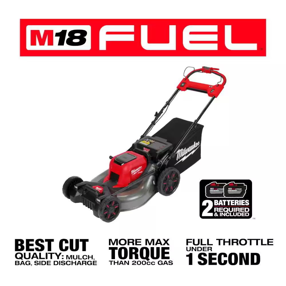 M18 FUEL 21 In. Dual Battery Self-Propelled Mower W/ Backpack Blower, String Trimmer, Edger, (4) Battery, (2) Charger