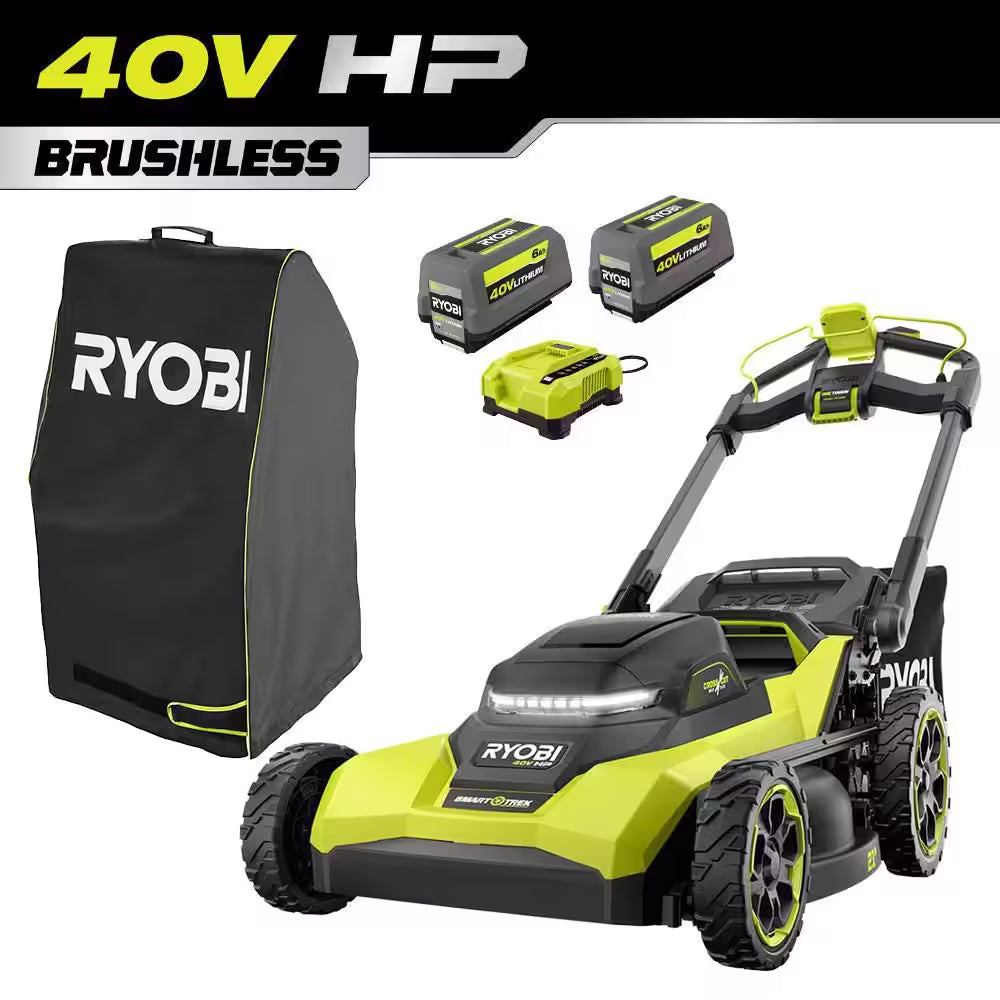 40V HP Brushless 21" Cordless Walk behind Multi-Blade Self-Propelled Mower W/ UV Resistant Cover, Batteries, & Charger