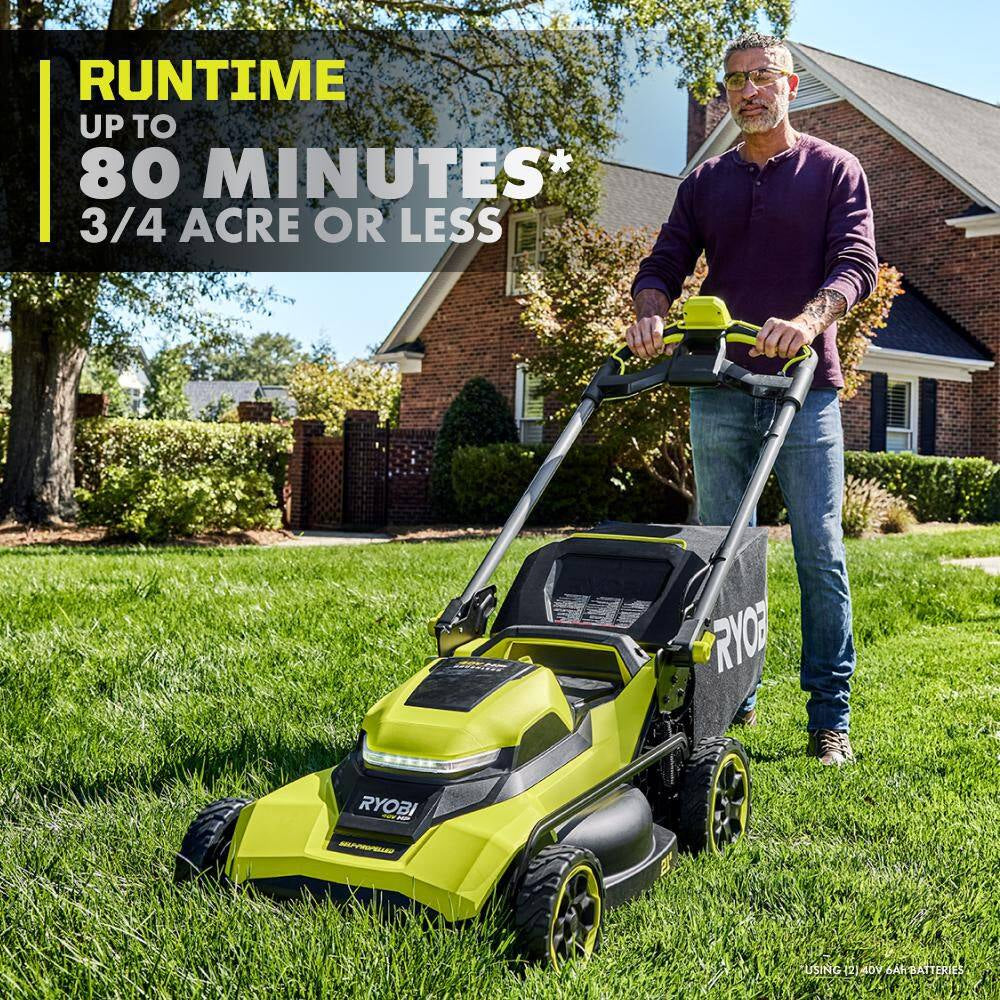 40V HP Brushless 21" Cordless Walk behind Self-Propelled Mower, W/ String Trimmer, Edger, (3) Batteries & (2) Chargers