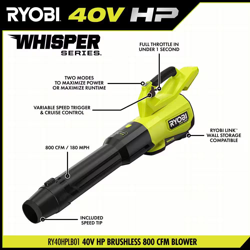 40V HP Brushless 21" Cordless Walk behind Self-Propelled Mower W/ 800 CFM Leaf Blower, (2) 6.0 Ah Batteries, & Charger