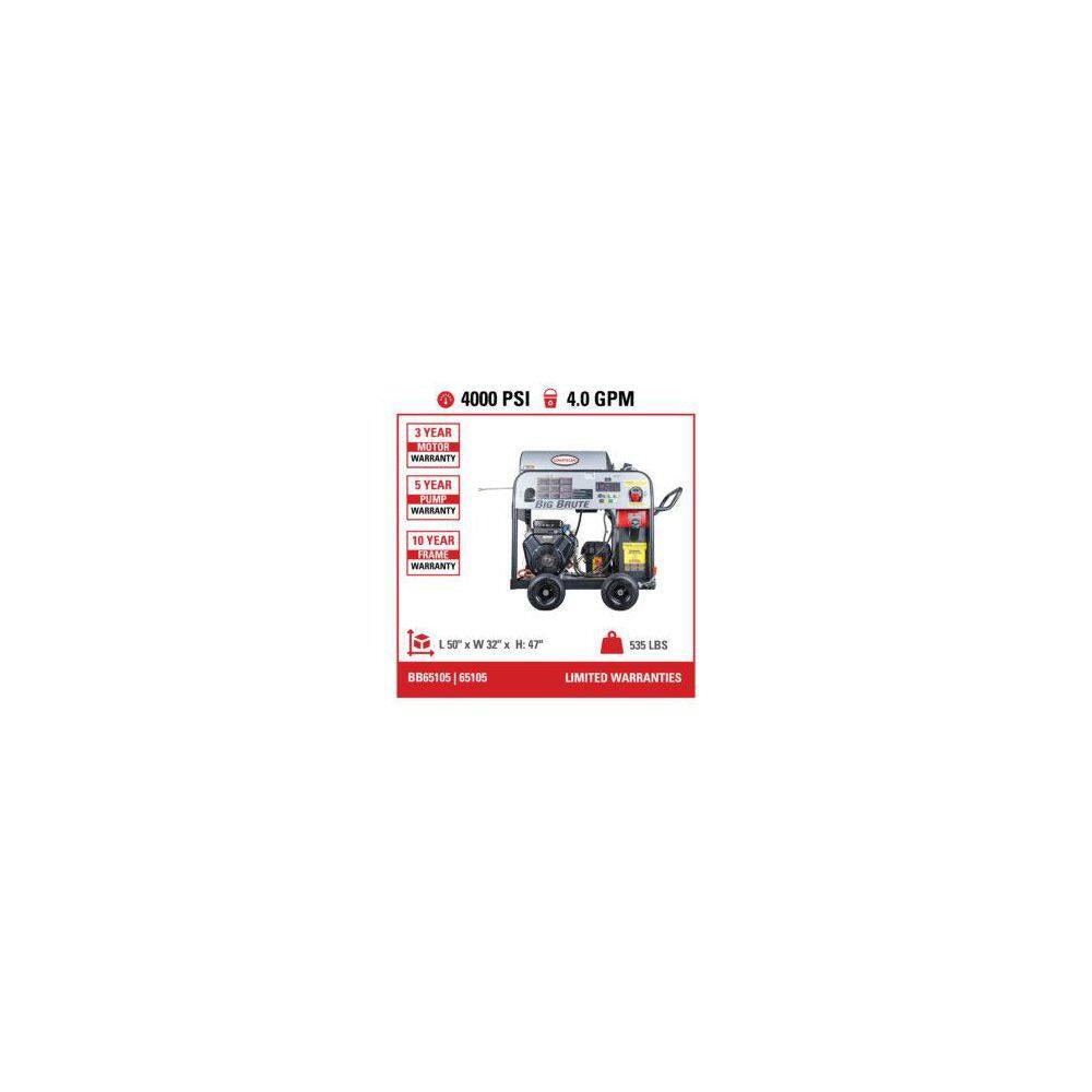 4000 PSI 4.0 GPM Hot Water Gear Drive Gas Pressure Washer with E-Start Vanguard Engine, Commercial Power Washer