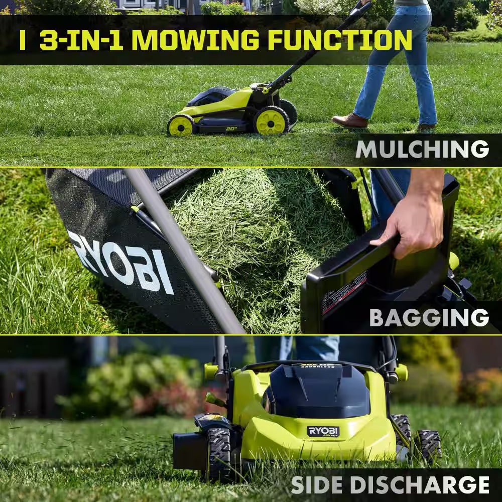 40V HP Brushless 20" Cordless Electric Walk behind Self-Propelled Mower W/ 17" String Trimmer, (2) Batteries & Chargers
