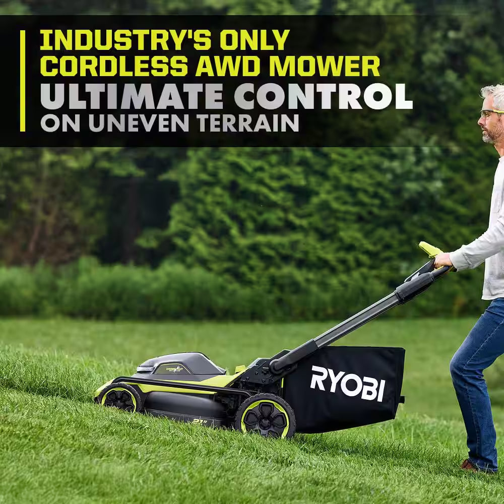 40V HP Brushless Whisper Series 21" Walk behind Self-Propelled All Wheel Drive Mower & Trimmer W/ 3 Batteries & Chargers