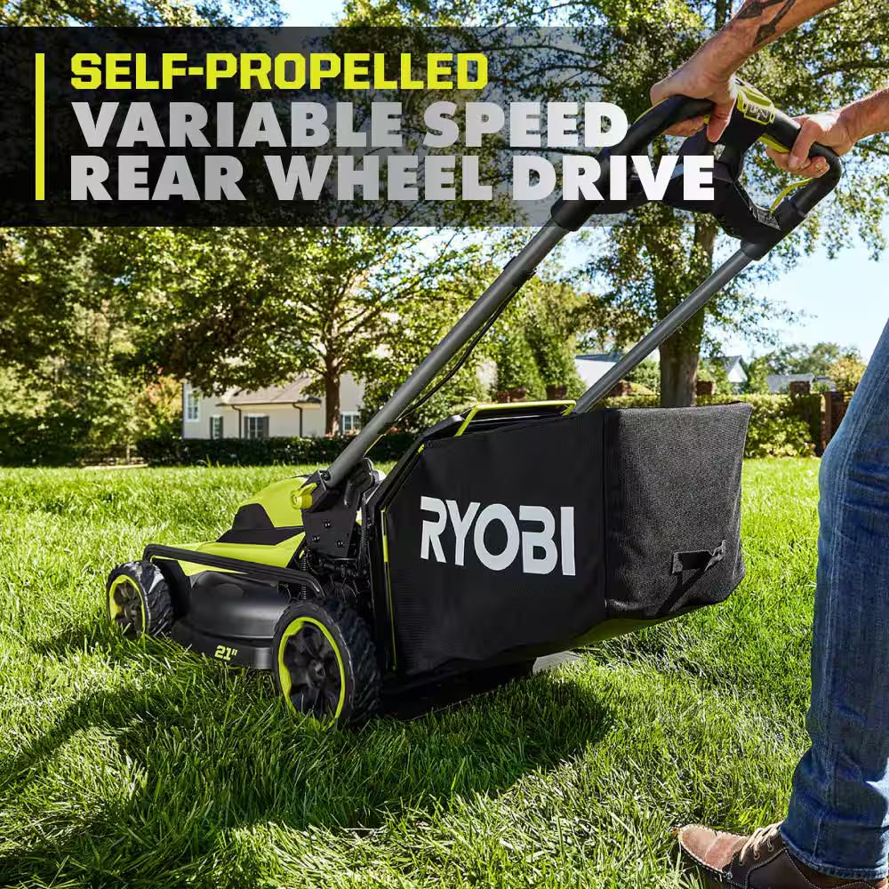 40V HP Brushless 21" Cordless Walk behind Self-Propelled Mower, W/ String Trimmer, Edger, (3) Batteries & (2) Chargers