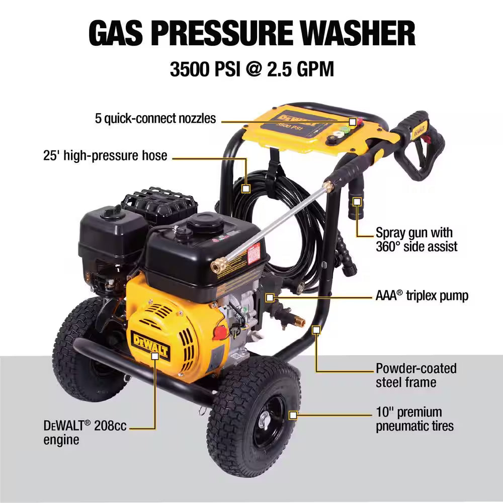 3500 PSI 2.5 GPM Gas Pressure Washer with Surface Cleaner, Heavy-Duty Commercial Cold Water Power Washer