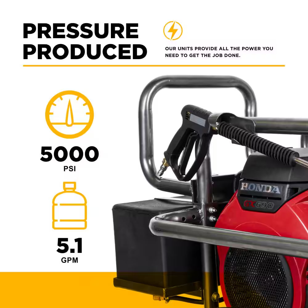 5000 PSI 5.0 GPM Cold Water Gas Pressure Washer Honda GX690 Engine and Comet Triplex Pump
