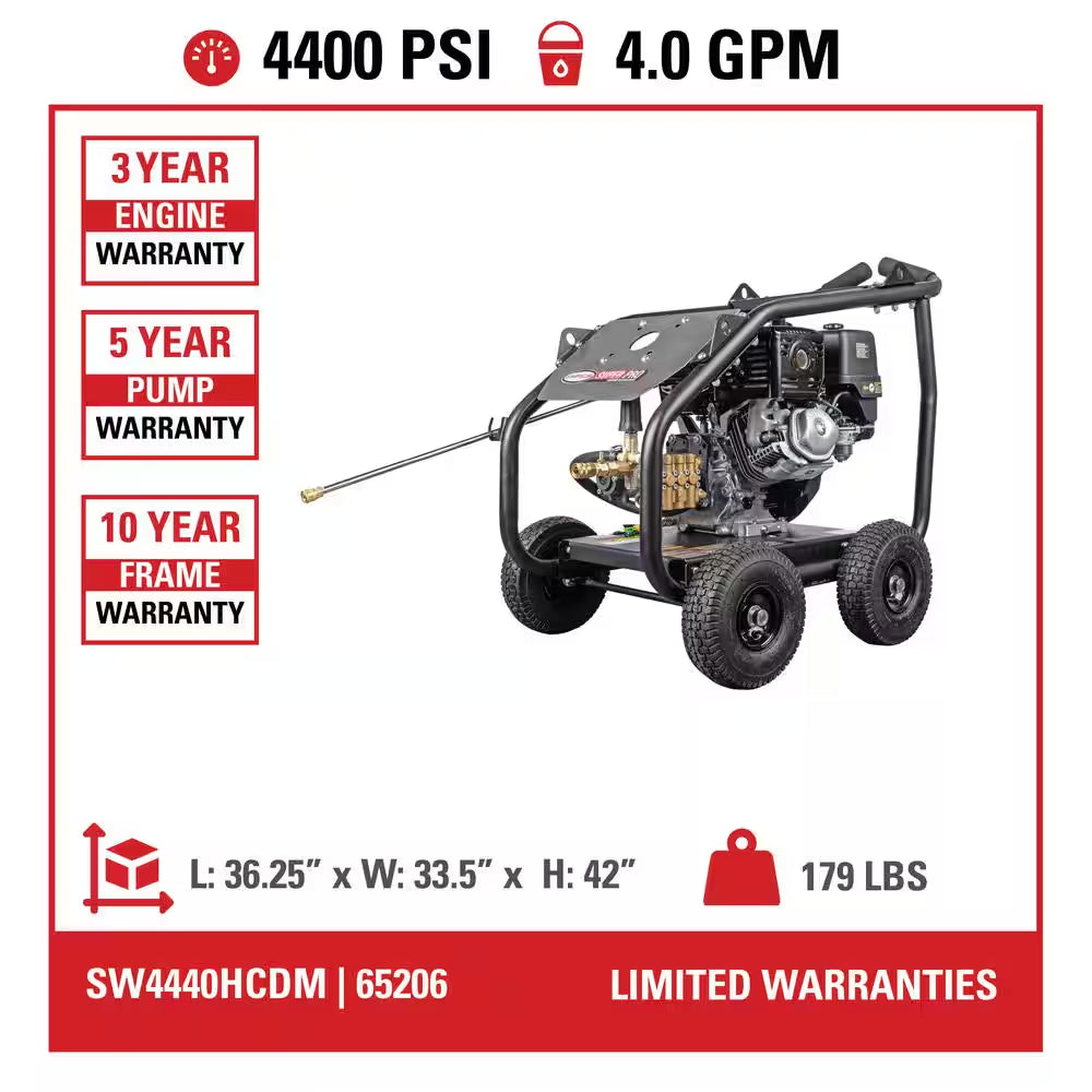 4400 PSI 4.0 GPM Gas Pressure Washer with Honda GX390 Engine, Roll Cage, Heavy-Duty Cold Water Commercial Power Cleaner
