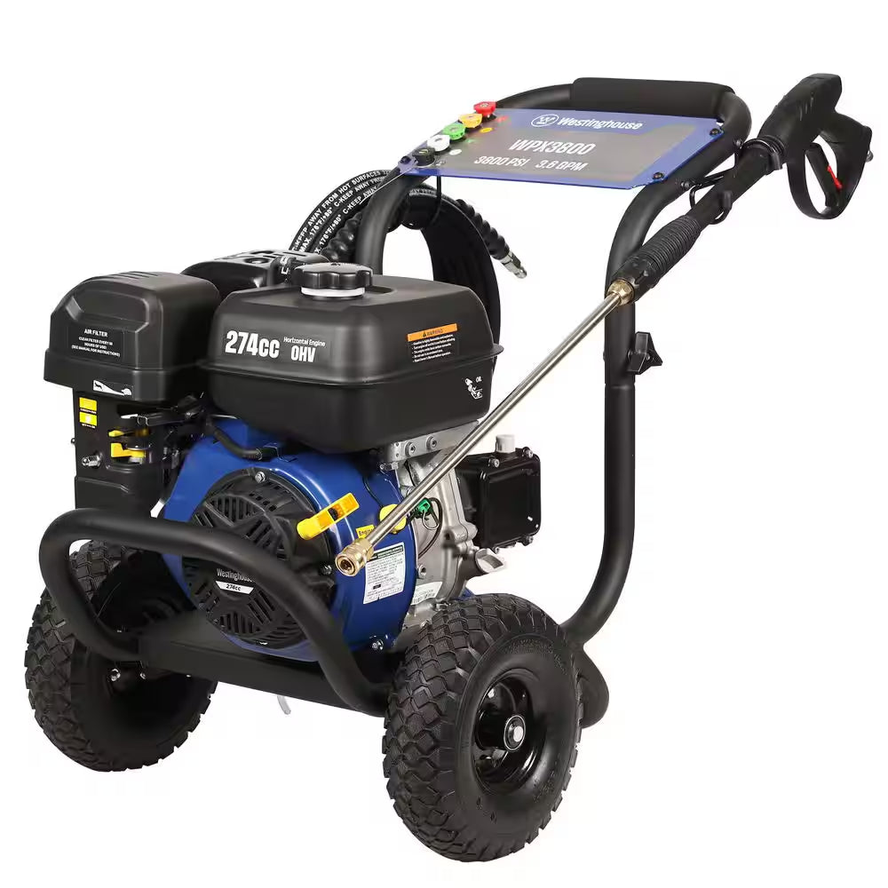 3800 PSI 3.6 GPM 274Cc Gas Powered Triplex Pump Cold Water Pressure Washer with 5-Quick Connect Nozzles