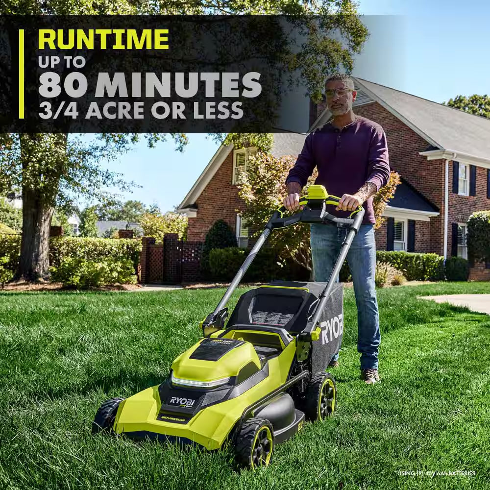 40V HP Brushless 21" Walk behind Self-Propelled Mower & Backpack Blower-(2) 8.0 Ah & 6.0 Ah Batteries & (2) Chargers