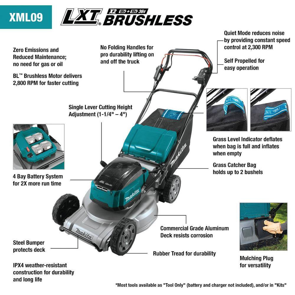 21 In. 18V X2 (36V) LXT Brushless Walk behind Self-Propelled Lawn Mower Kit (5.0Ah) with 18V X2 (36V) LXT Blower