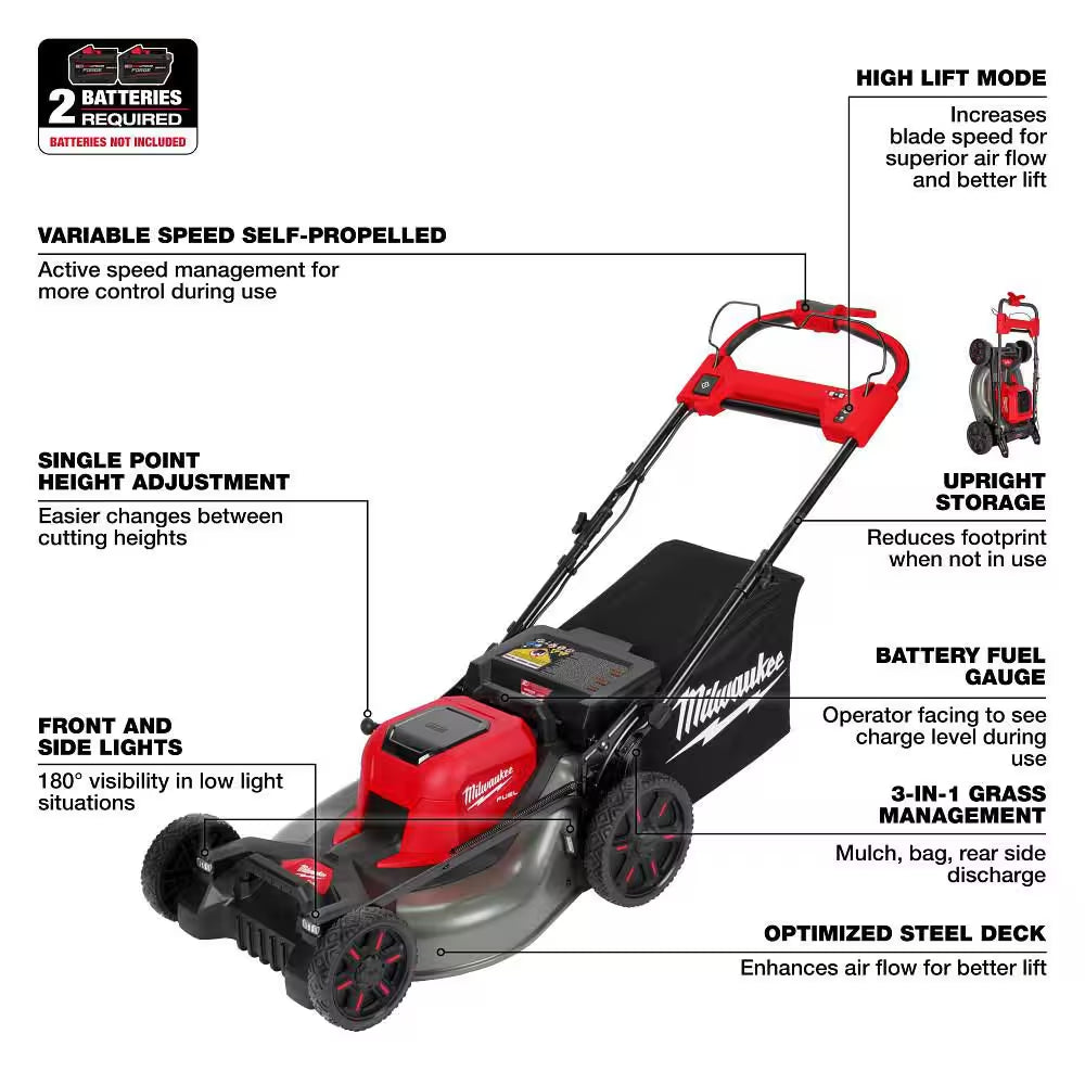 M18 FUEL Brushless Cordless 21 in Dual Battery Self-Propelled Mower W/ String Trimmer, Hedge Trimmer, Chainsaw